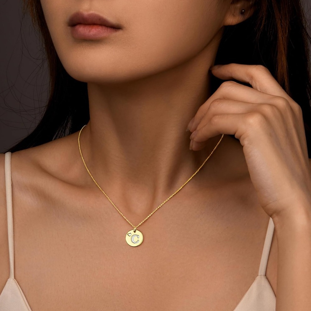 Gold Initial 'C' Disc Circle Necklace - Women's Jewelry